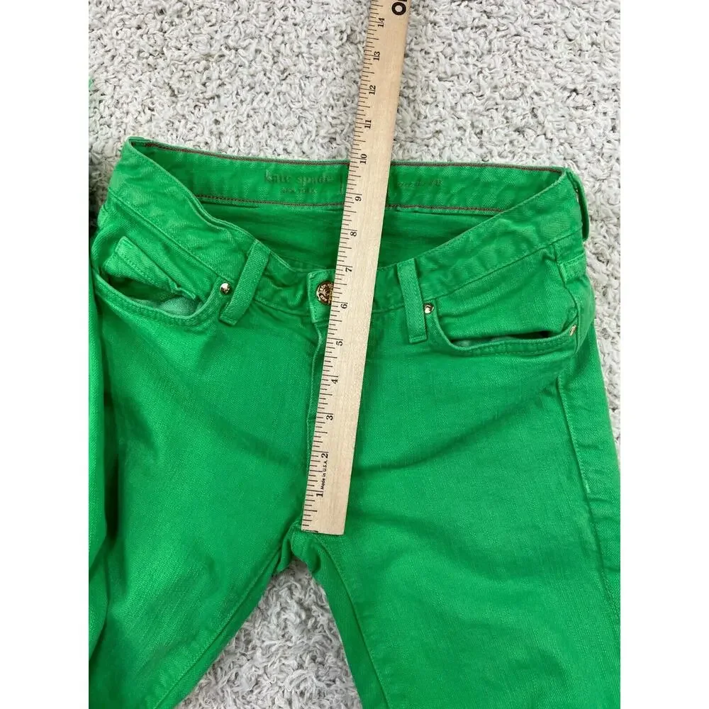 Kate Spade Broome St Jeans, Sz 24 Green Denim Skinny Raw Hem EUC
